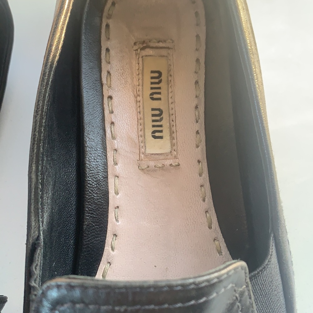 Miu Miu Black Leather Slip-On Sneakers with Silver Cap Toe - Picture 2 of 9